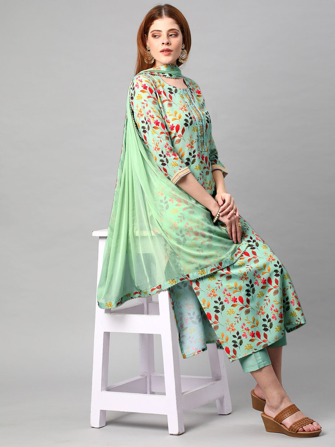 Kalini Women Floral Printed Kurta With Trousers & Dupatta - Distacart