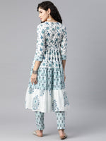 Thumbnail for Kalini Women White Floral Printed Pure Cotton Kurta with Trousers - Distacart