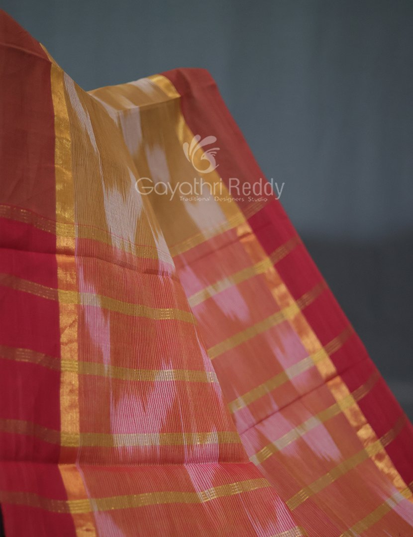Dual Shades of Light Beige And Dark Rust Mangalagiri Ikkat Cotton Saree By Gayathri Reddy Designer Studio - Distacart