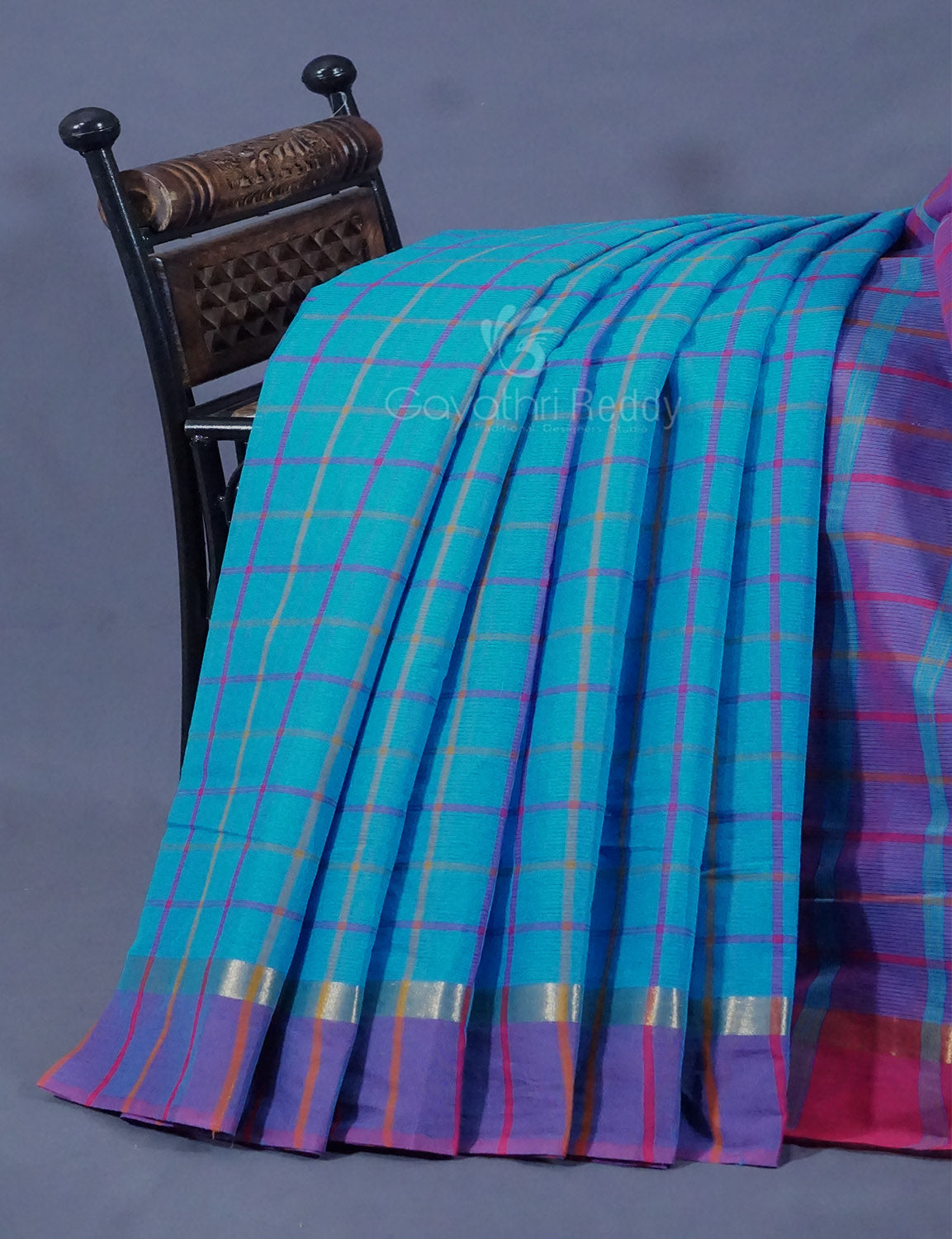 Dual Shade of Sky Blue And Purple Pure Mangalgiri Cotton By Gayathri Reddy Designer Studio - Distacart
