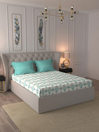 MYTRIDENT Moments White Blue Ethnic Motifs Pure Cotton 120 TC Bedsheet 2 Pillow Covers - Distacart