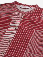 Thumbnail for Biba Women Maroon & Off-White Striped Kurta with Trousers - Distacart