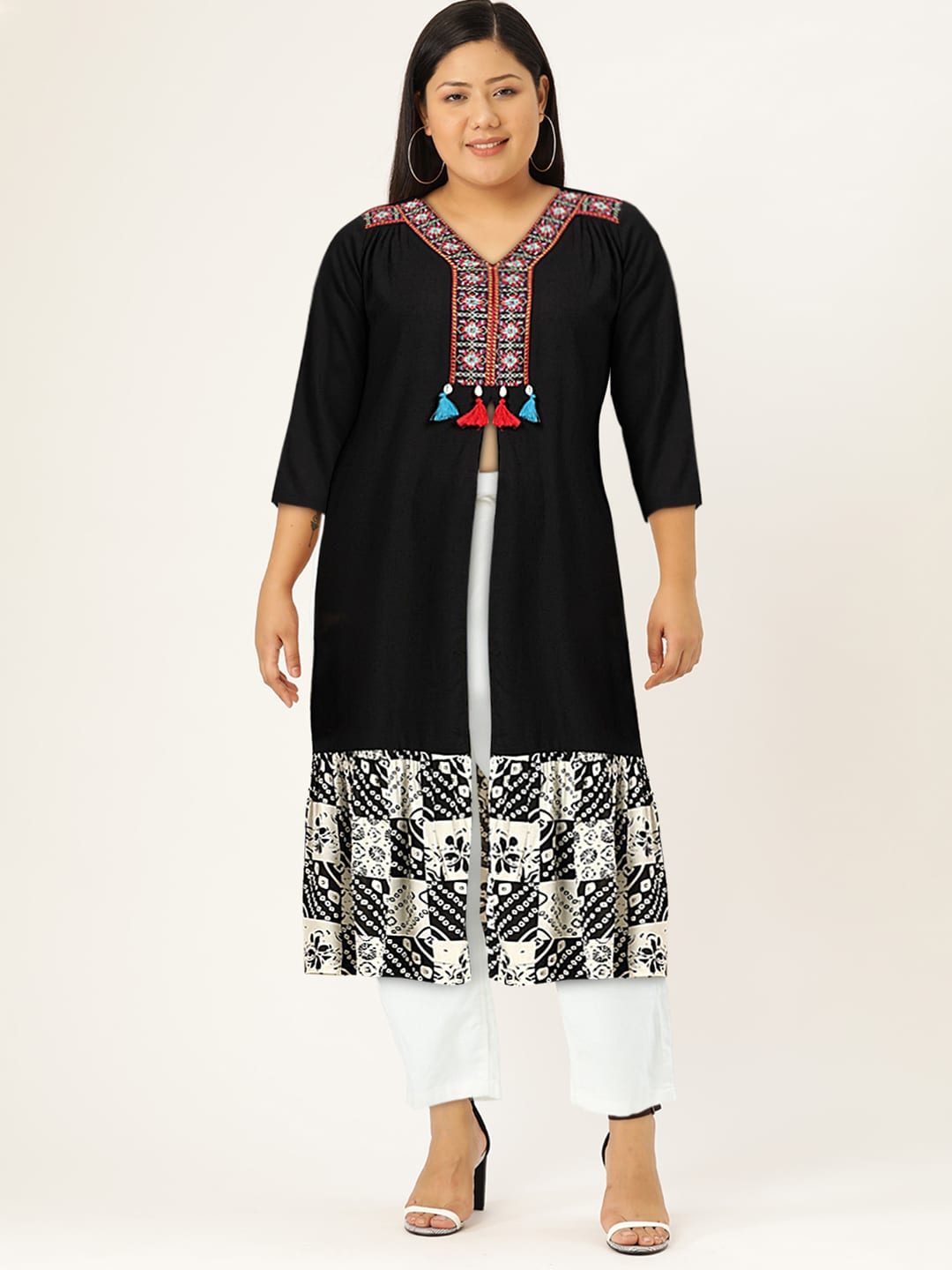 Sangria Women Front Slit Embroidered Bandhani Printed Kurta - Distacart