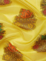 Thumbnail for Mitera Yellow & Beige Floral Zari Organza Kanjeevaram Saree - Distacart