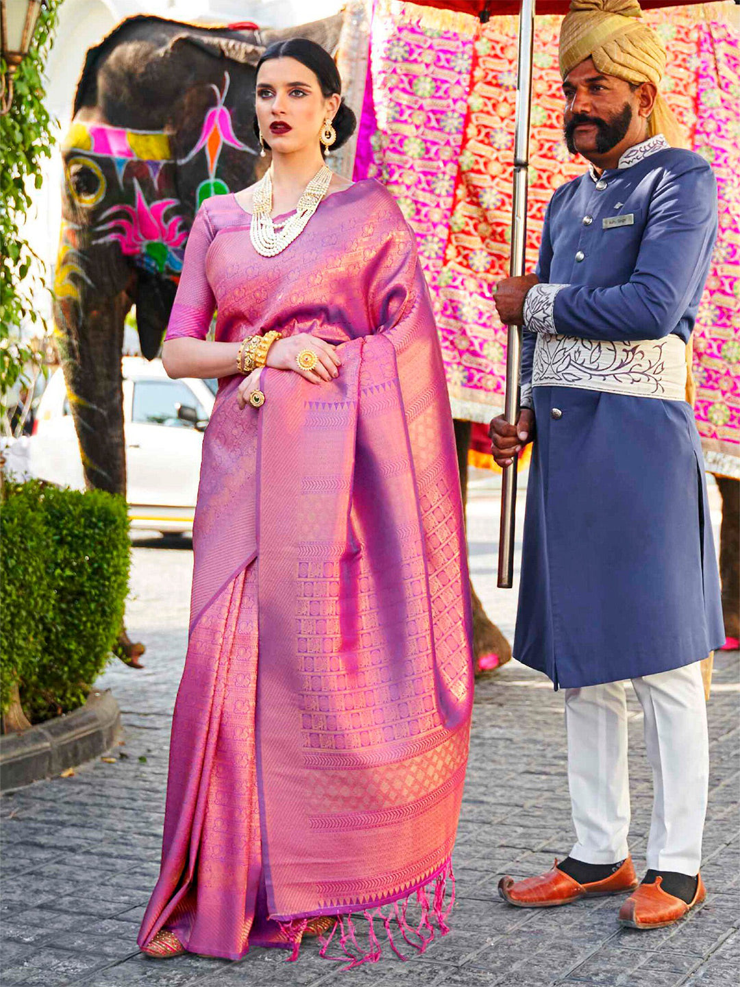 Mitera Burgundy & Golden Ethnic Motifs Zari Silk Blend Kanjeevaram Saree - Distacart