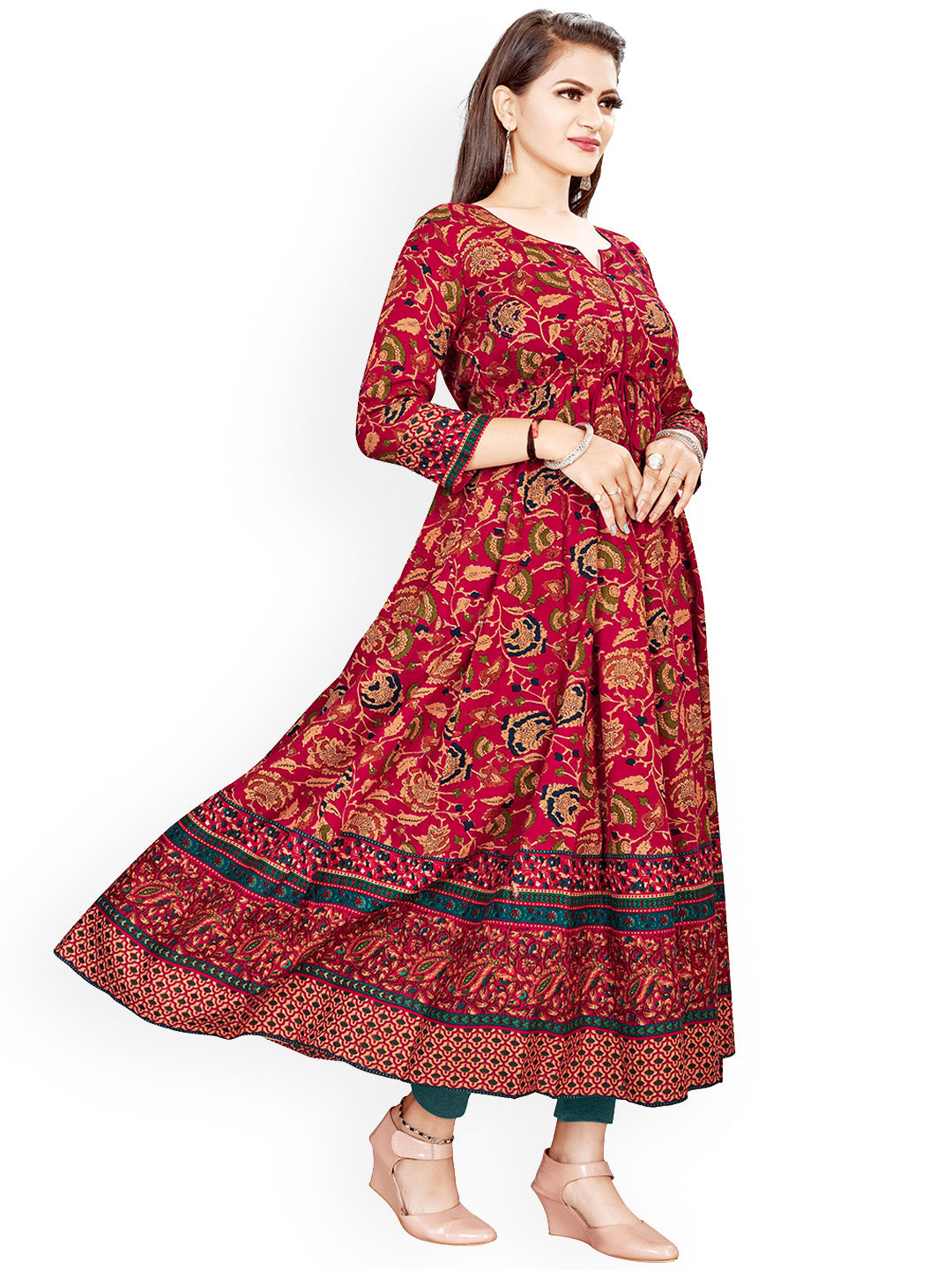 Kalini Women Red Ethnic Motifs Printed Anarkali Kurta - Distacart