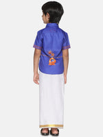 Thumbnail for Sethukrishna Boys Blue & White Printed Shirt With Pure Cotton Dhoti Set - Distacart