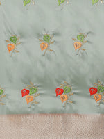Thumbnail for Mitera Blue Floral Embroidered Chanderi Saree - Distacart