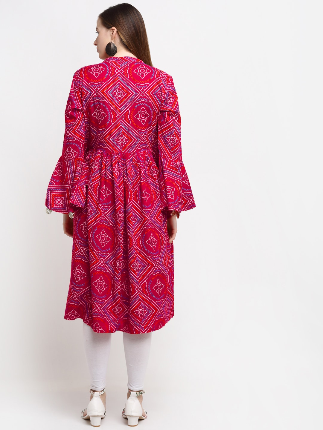 Kalini Women Red Ethnic Motifs Cotton Bell Sleeves Anarkali Kurta - Distacart