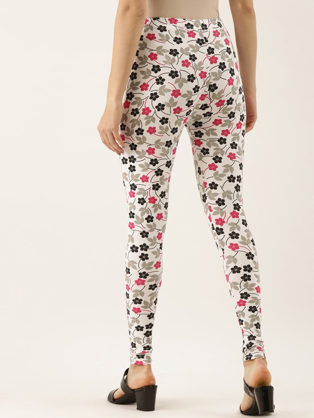 Souchii White & Pink Printed Slim-Fit Ankle-Length Leggings - Distacart