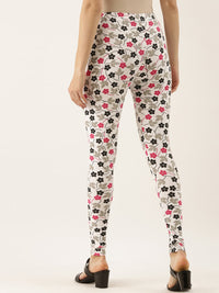 Thumbnail for Souchii White & Pink Printed Slim-Fit Ankle-Length Leggings - Distacart