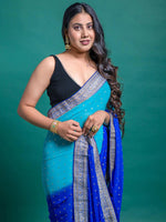 Thumbnail for Mitera Blue & Gold-Toned Ethnic Motifs Pure Georgette Half and Half Block Print Saree - Distacart