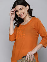 Thumbnail for HERE&NOW Women Orange Embroidered Kurta - Distacart