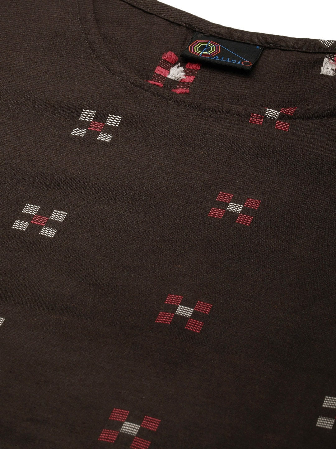 Kalini Women Coffee Brown Pure Cotton Geometric Woven Design Kurta with Trousers - Distacart