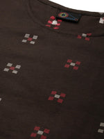 Thumbnail for Kalini Women Coffee Brown Pure Cotton Geometric Woven Design Kurta with Trousers - Distacart