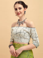 Thumbnail for Sangria Lime Green & Grey Tie and Dye Pure Linen Saree - Distacart