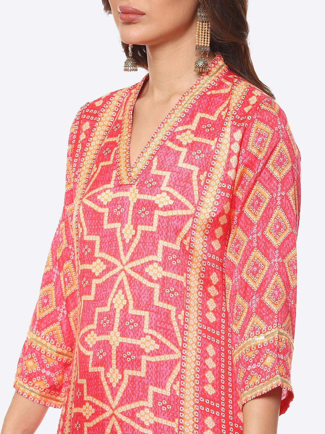 Biba Women Fuchsia Printed Kurta with Trousers & With Dupatta - Distacart