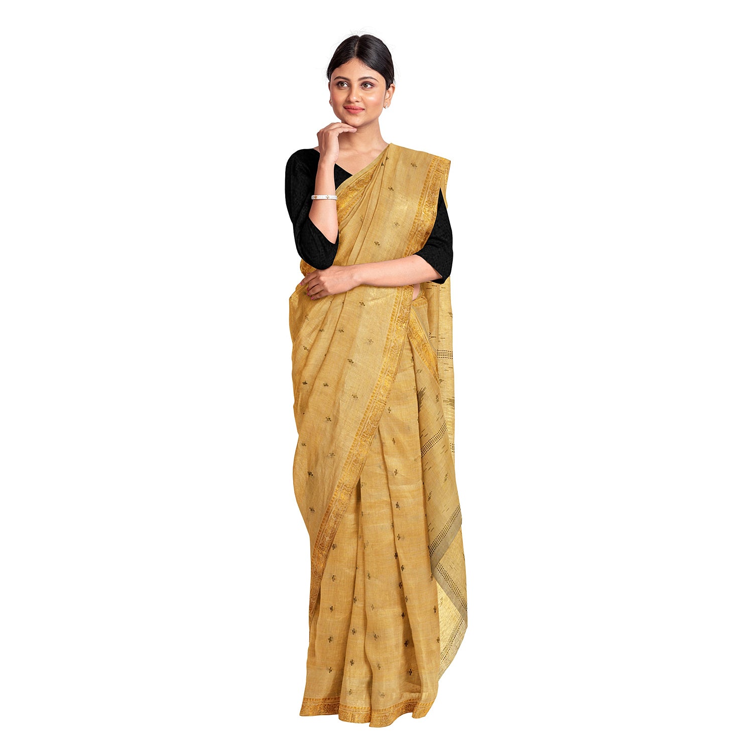 Exclusive Collection 100% Pure Cotton Brown Saree With Printed Work - Distacart