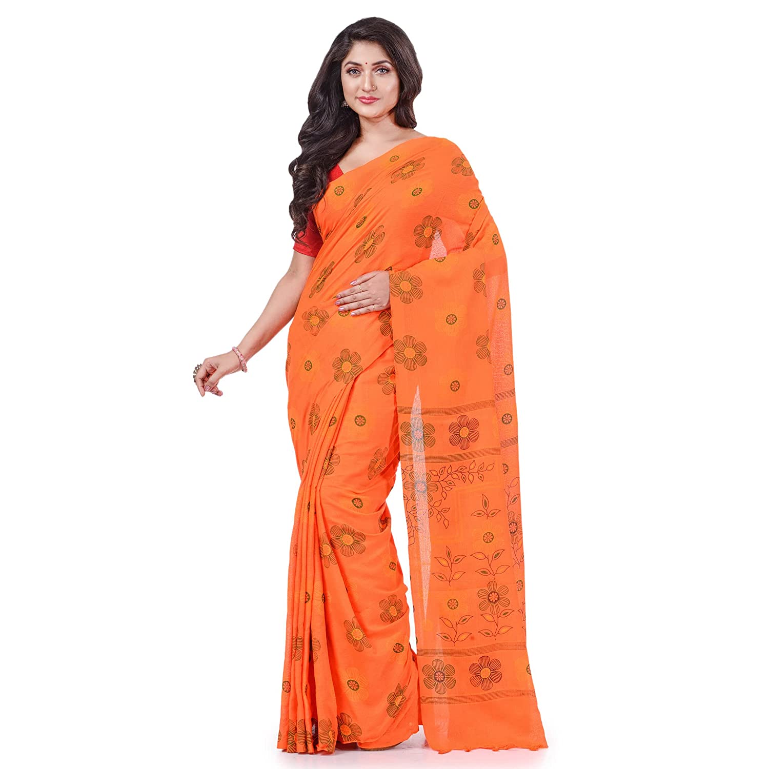 Desh Bidesh Women's Pure Cotton Flower Printed Designer Handloom Saree With Blouse Piece - Distacart