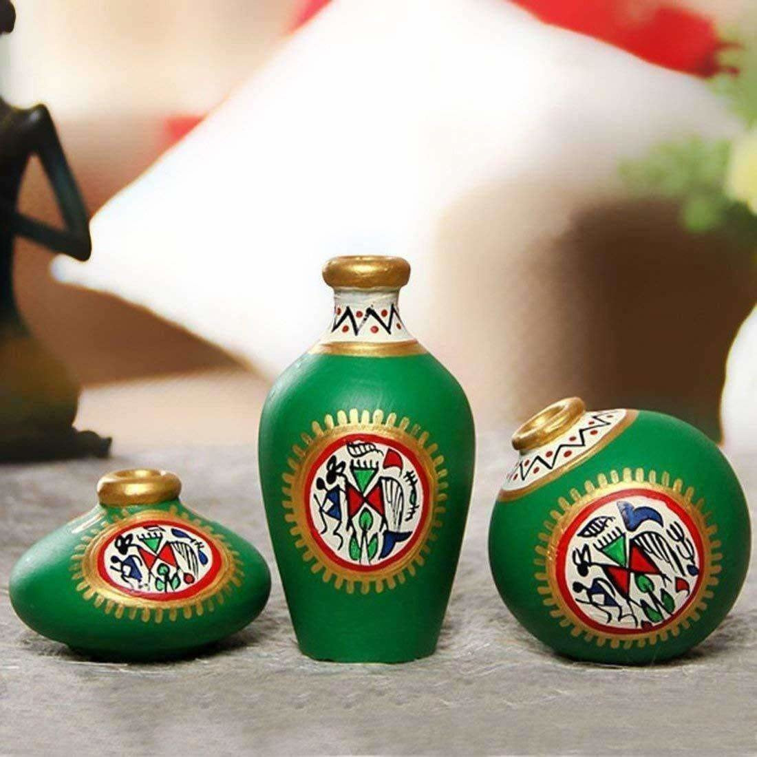 Hand-Painted Home Decorative Miniature Small Pots Set ( Set of 3 Mini Pots) - Distacart