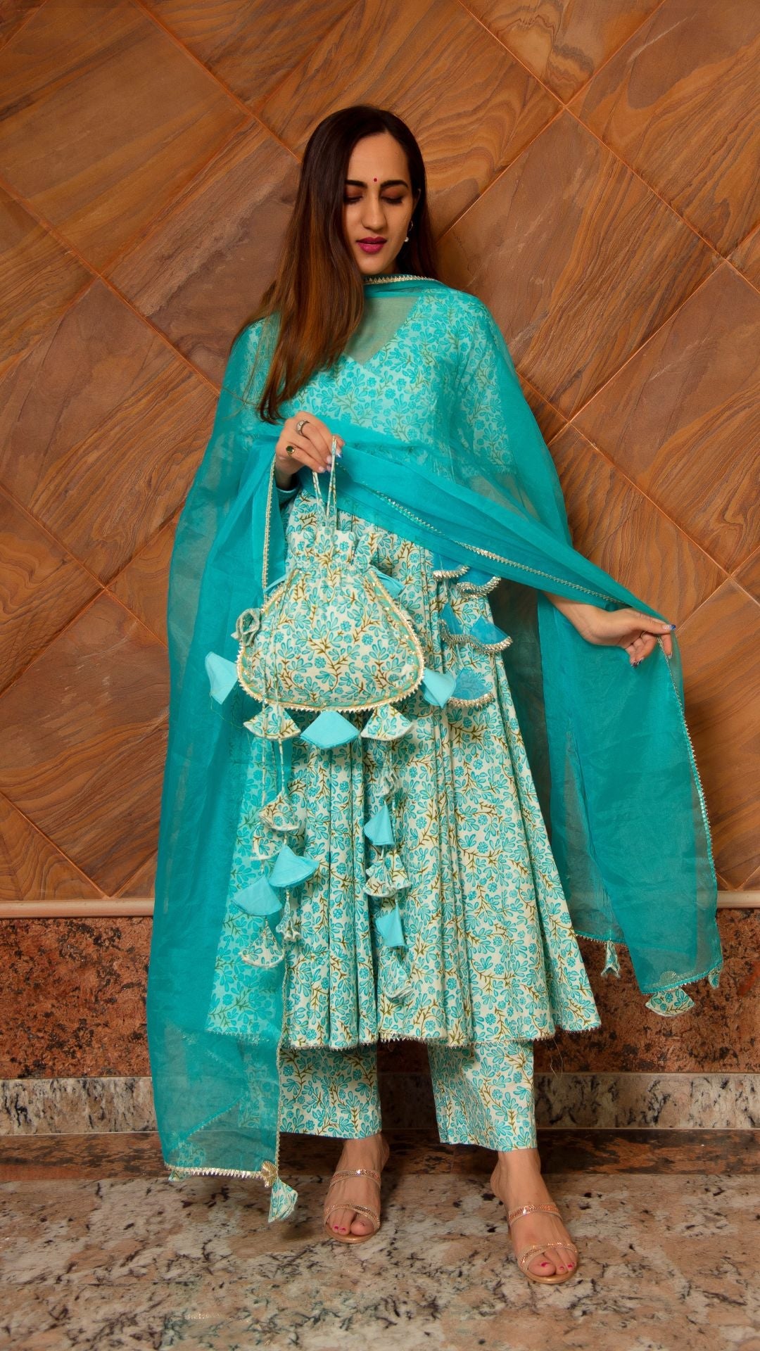 Pomcha Jaipur Noor Blue Cotton Angrakha Set - Distacart