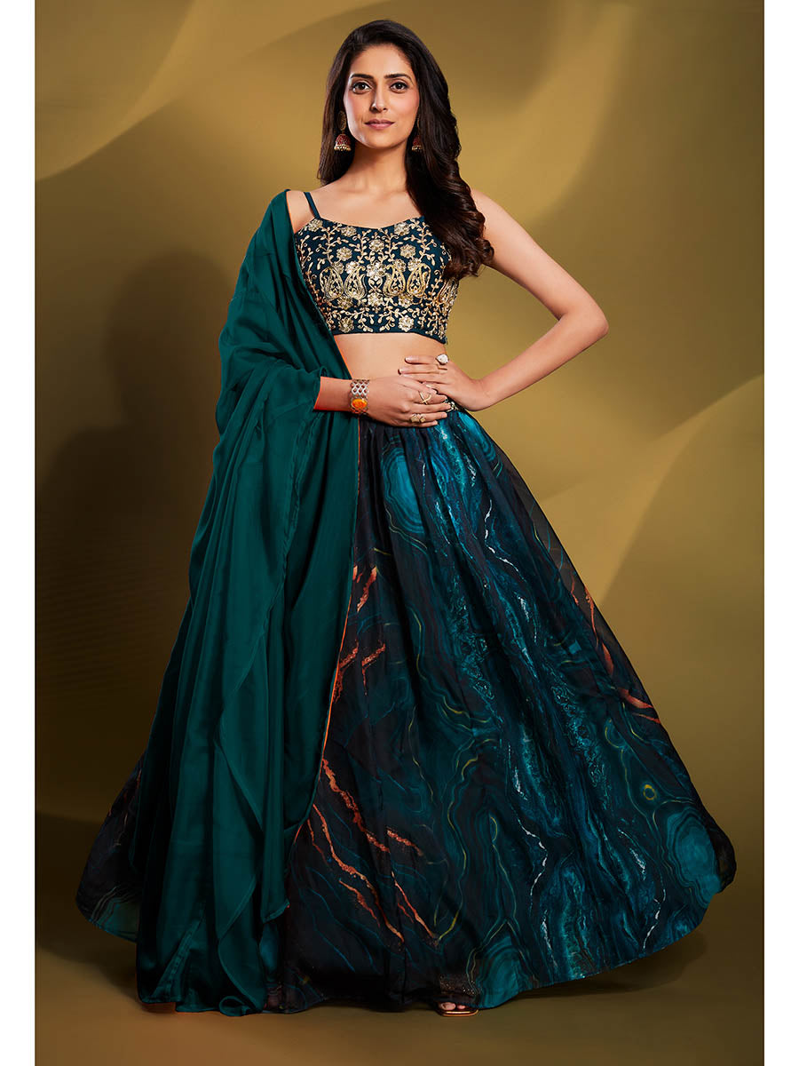 Myra Teal Art Silk Embroidered Designer Lehenga - Distacart