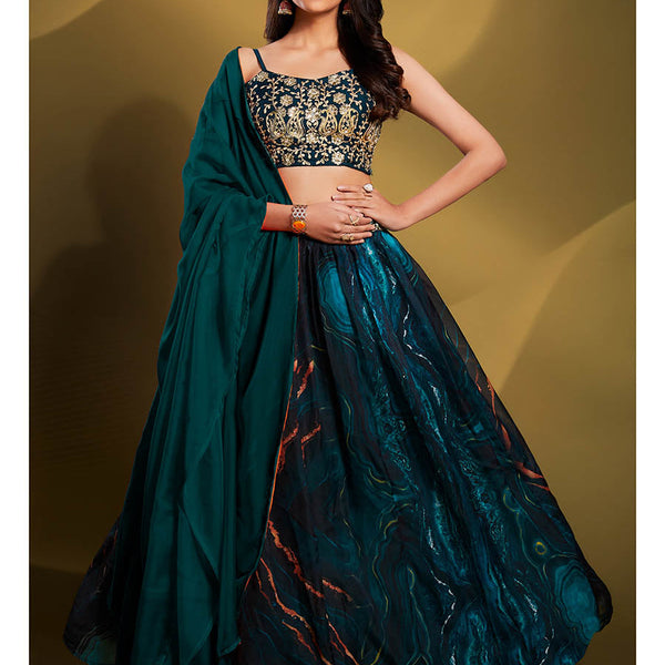 Myra Teal Art Silk Embroidered Designer Lehenga - Distacart