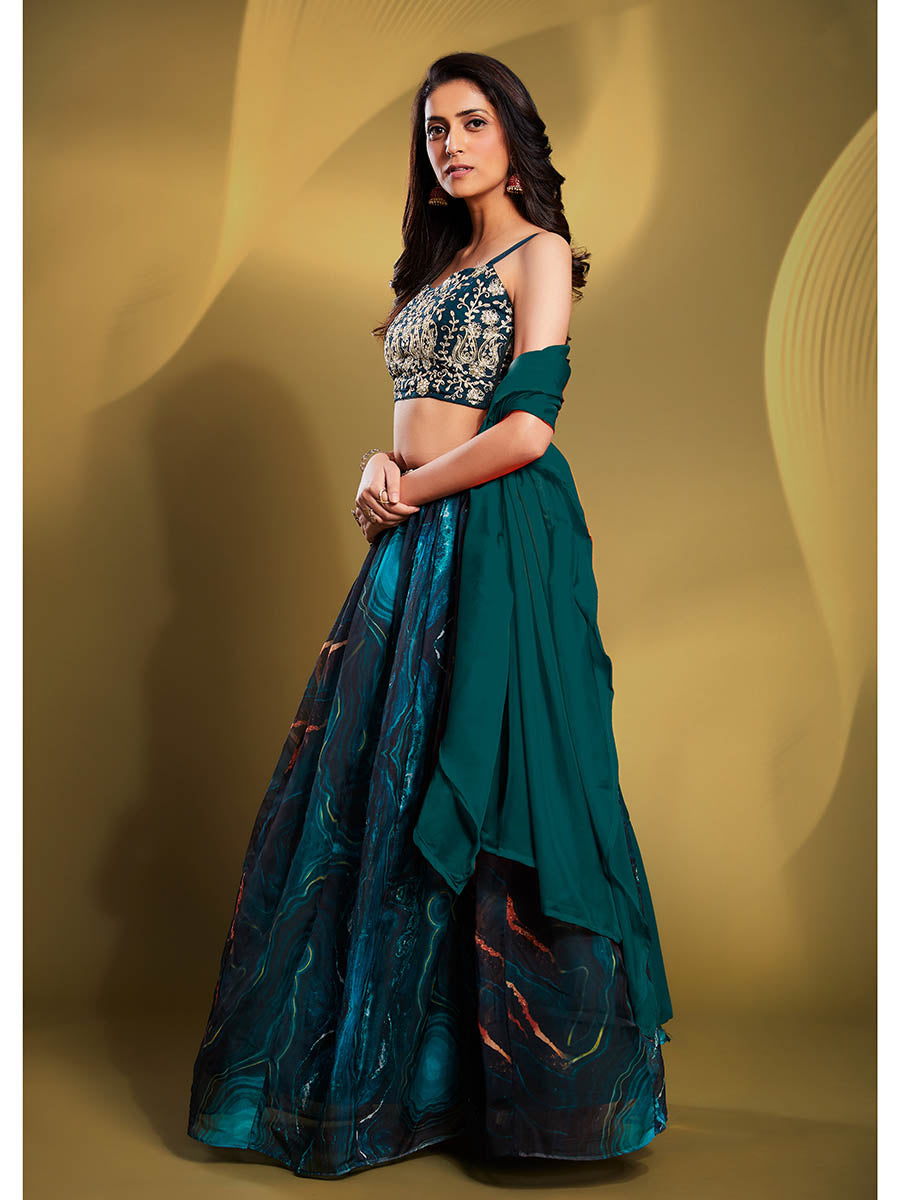 Myra Teal Art Silk Embroidered Designer Lehenga - Distacart