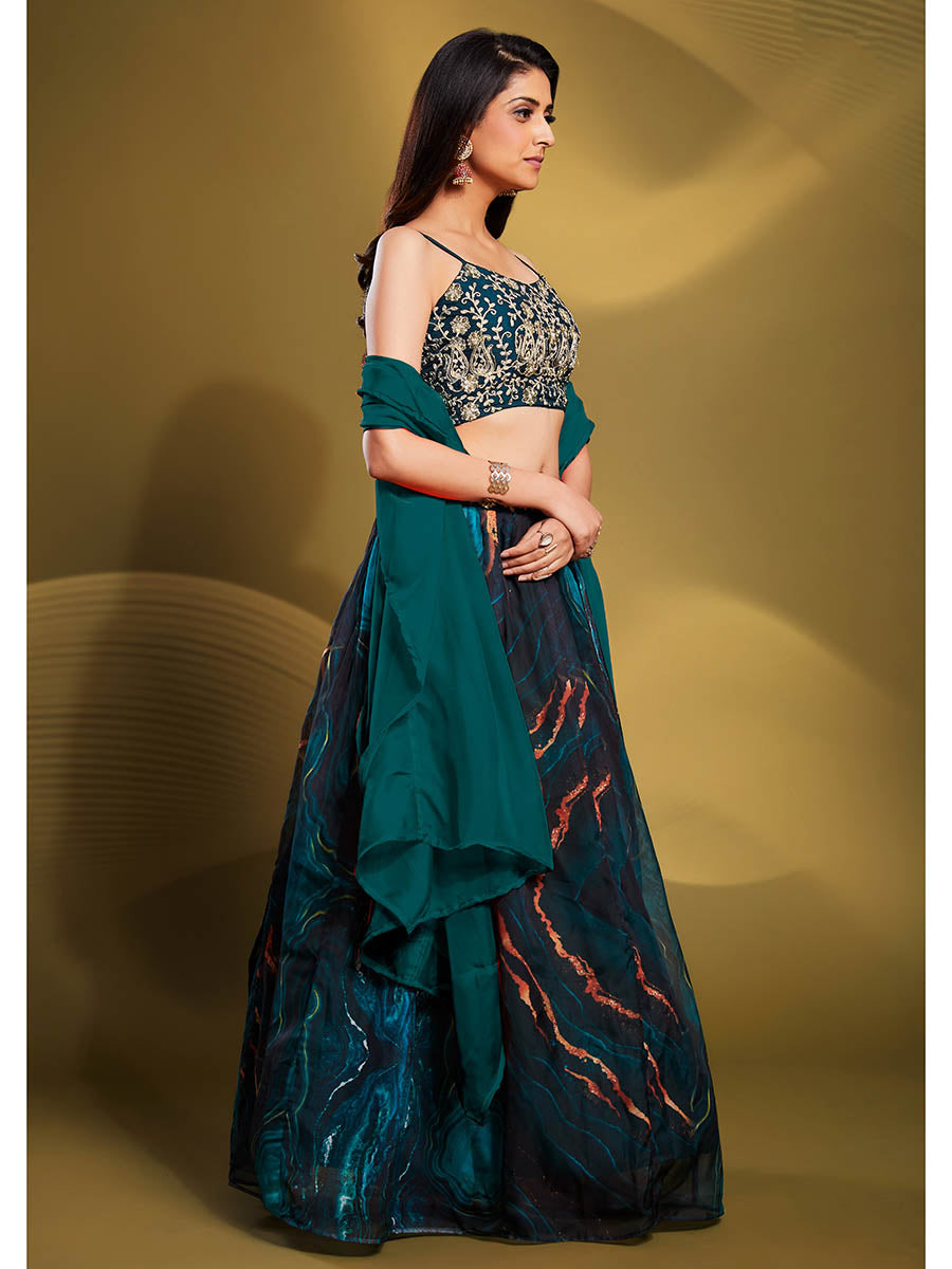 Myra Teal Art Silk Embroidered Designer Lehenga - Distacart