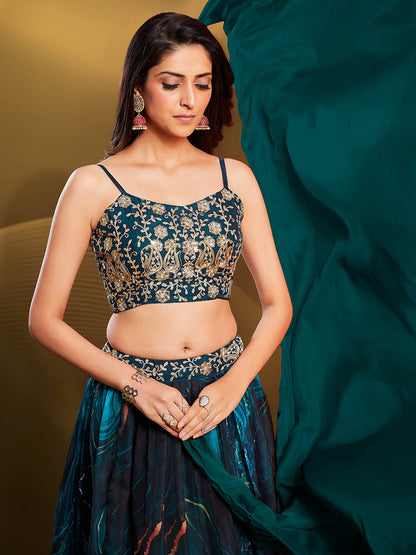 Myra Teal Art Silk Embroidered Designer Lehenga - Distacart
