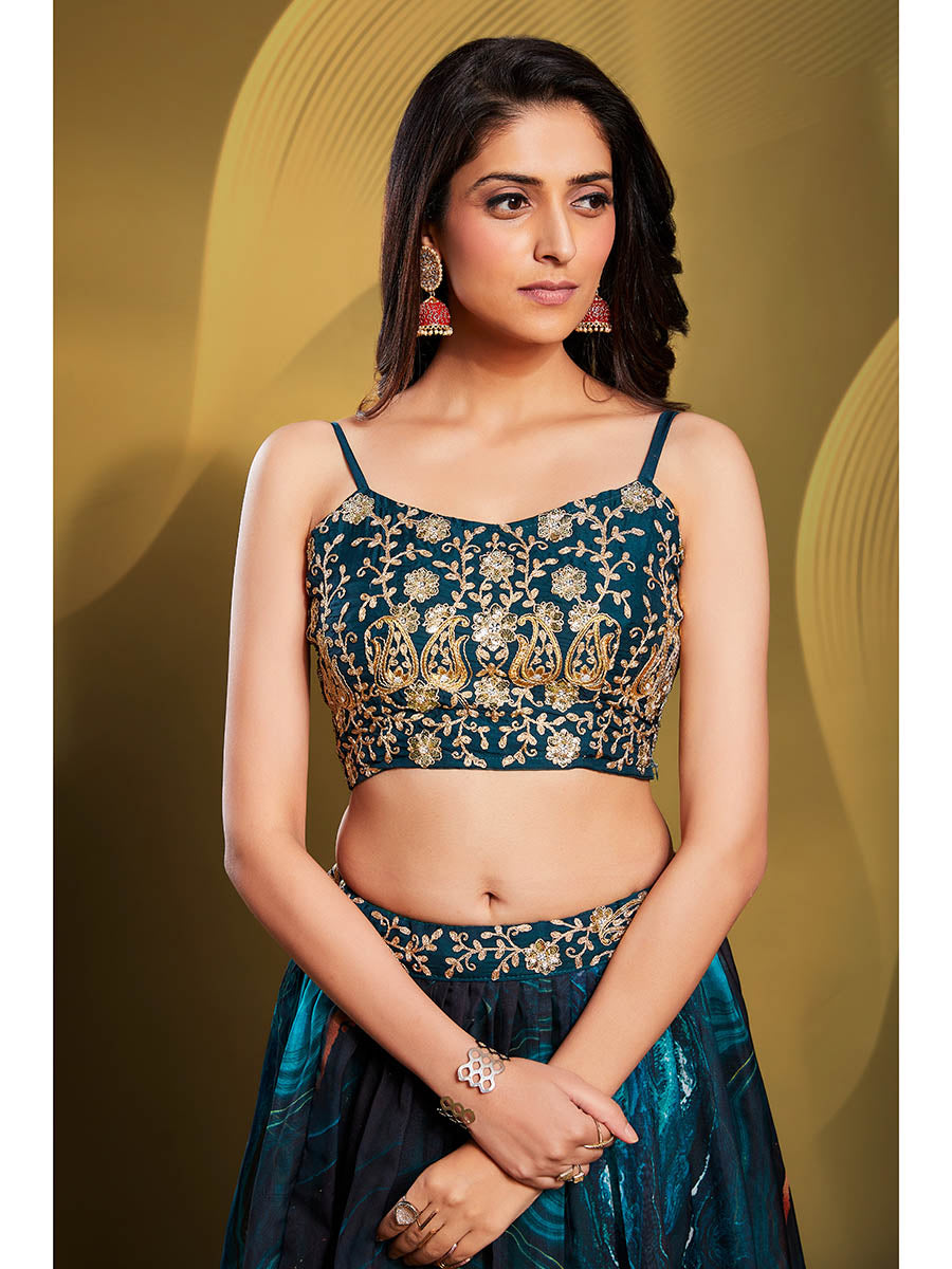 Myra Teal Art Silk Embroidered Designer Lehenga - Distacart