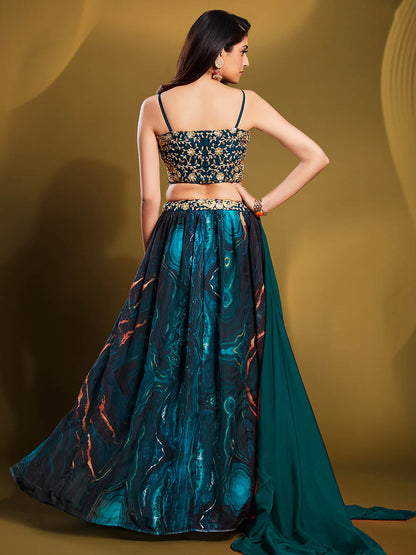 Myra Teal Art Silk Embroidered Designer Lehenga - Distacart