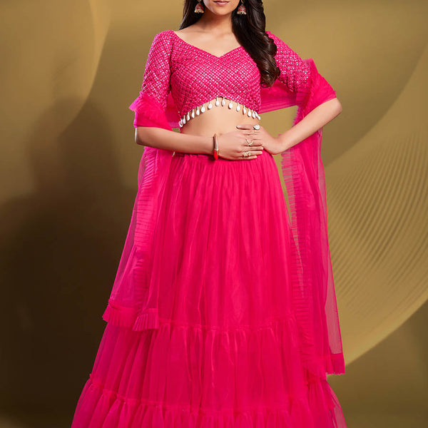 Myra Pink Soft Net Embroidered Designer Lehenga - Distacart
