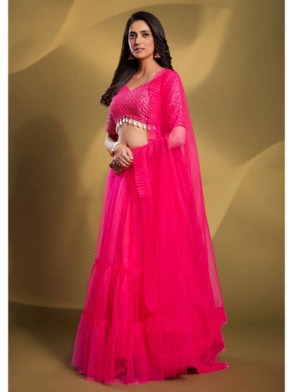 Myra Pink Soft Net Embroidered Designer Lehenga - Distacart