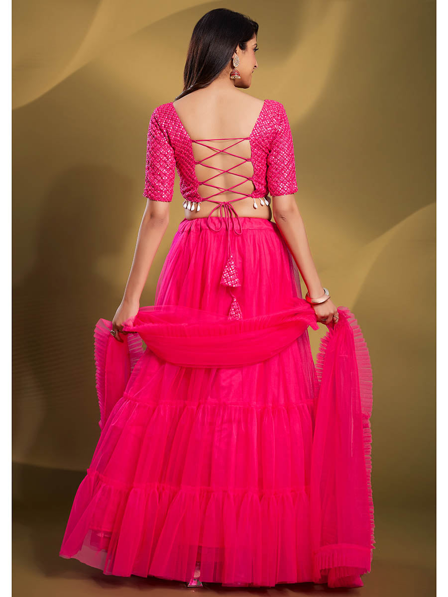 Myra Pink Soft Net Embroidered Designer Lehenga - Distacart