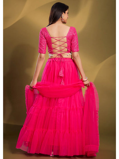 Myra Pink Soft Net Embroidered Designer Lehenga - Distacart