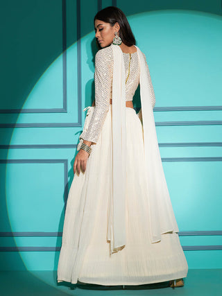 Myra Pearl White Georgette Embroidered Designer Lehenga - Distacart