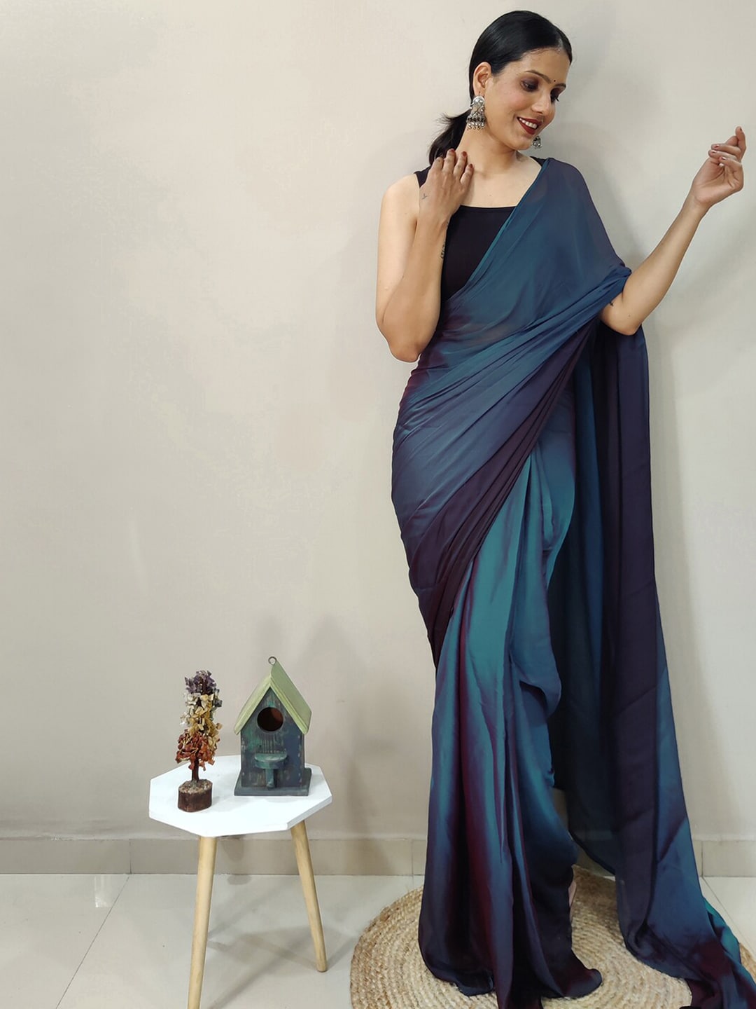 Mitera Blue Ombre Dyed Ready To Wear Saree - Distacart