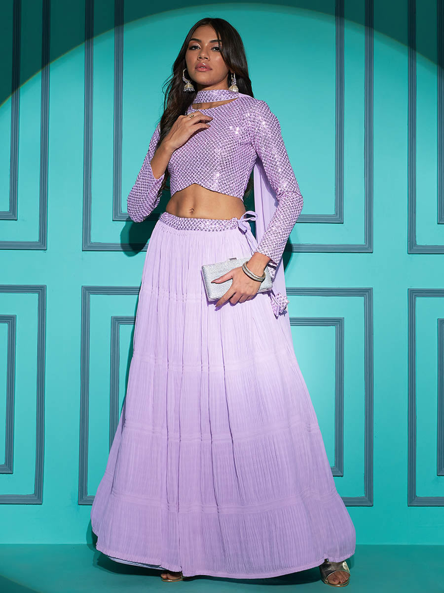 Myra Lovender Georgette Embroidered Designer Lehenga - Distacart