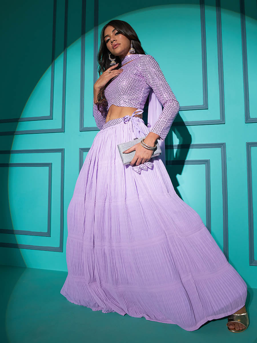 Myra Lovender Georgette Embroidered Designer Lehenga - Distacart