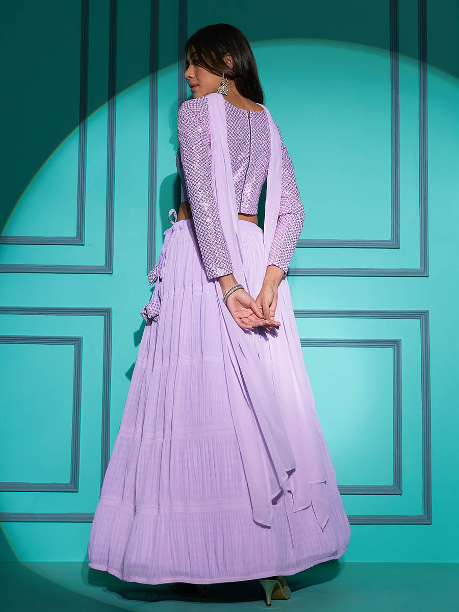 Myra Lovender Georgette Embroidered Designer Lehenga - Distacart