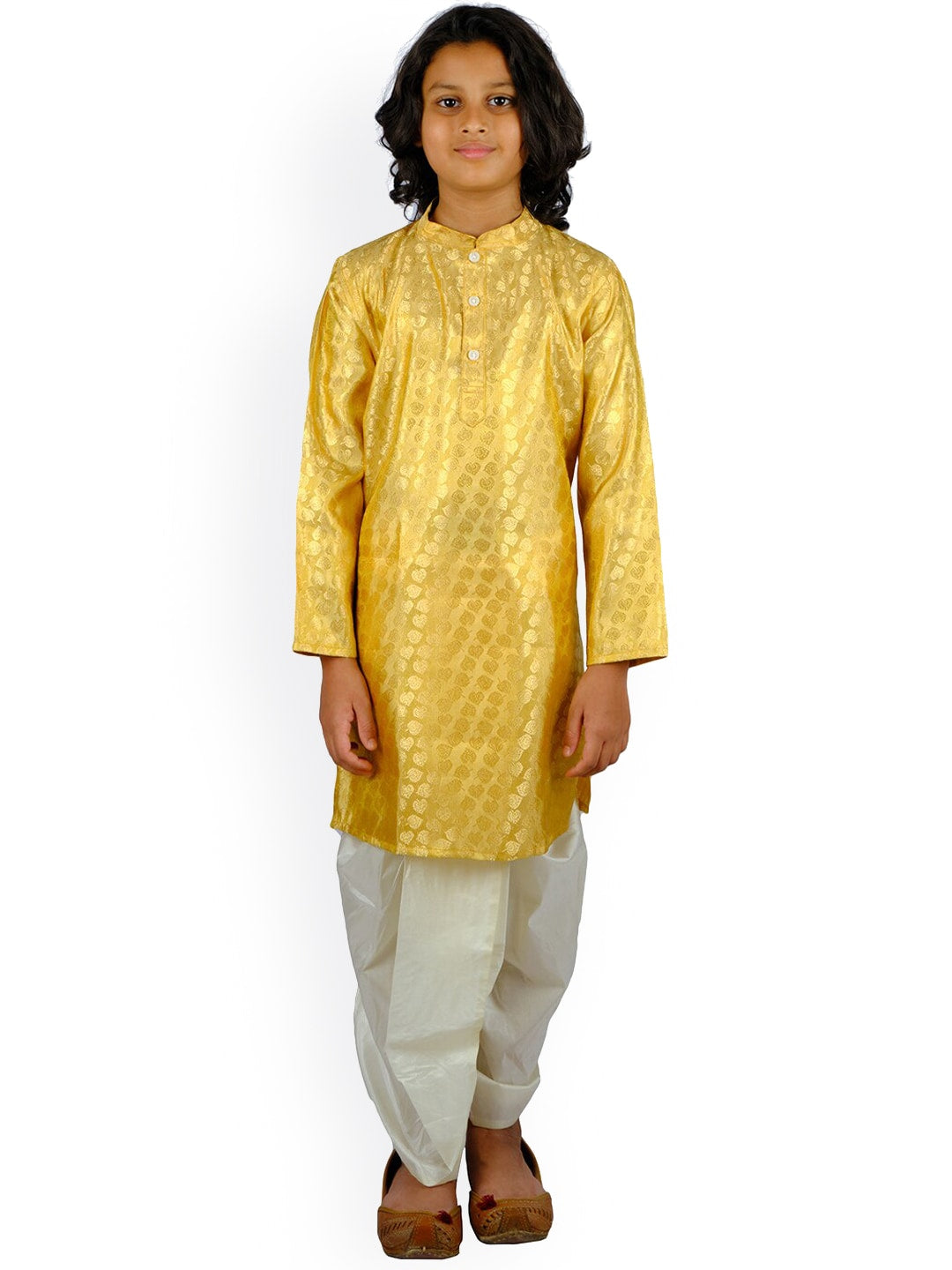Sethukrishna Boys Gold-Toned & White Ethnic Motifs Printed Kurta with Dhoti Pants - Distacart