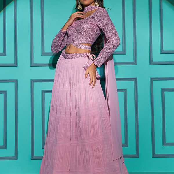 Myra Dusty Pink Georgette Embroidered Designer Lehenga - Distacart