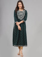 Thumbnail for Kalini Women Green Ethnic Motifs Printed Embroidered Kurta - Distacart