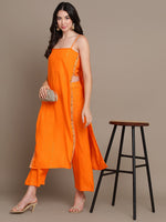 Thumbnail for HERE&NOW Striped Mirror Work High Slit Kurta with Palazzos - Distacart