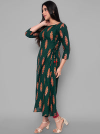 Thumbnail for Kalini Women Green Ethnic Motifs Printed Flared Sleeves Handloom Kurta - Distacart