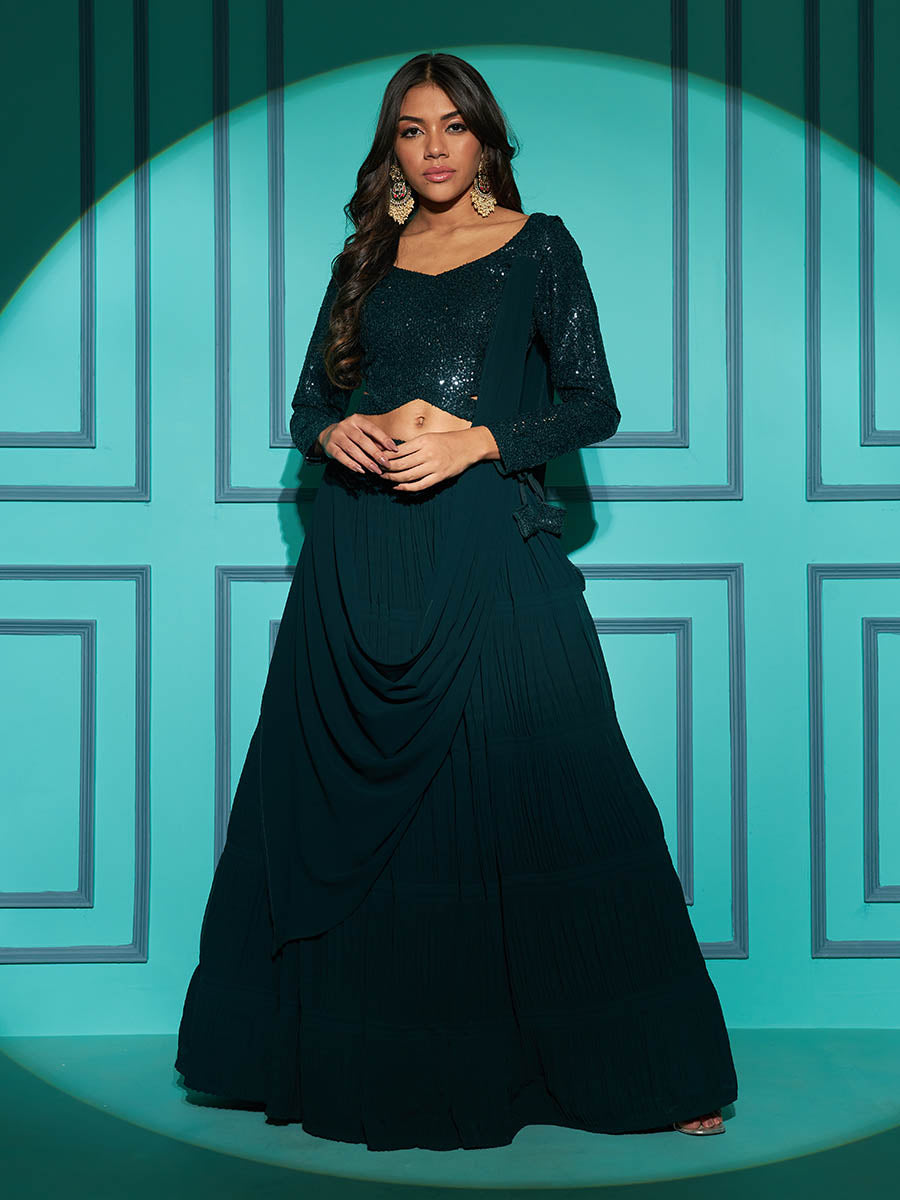 Myra Green Georgette Embroidered Designer Lehenga - Distacart