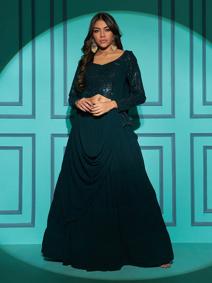 Myra Green Georgette Embroidered Designer Lehenga - Distacart