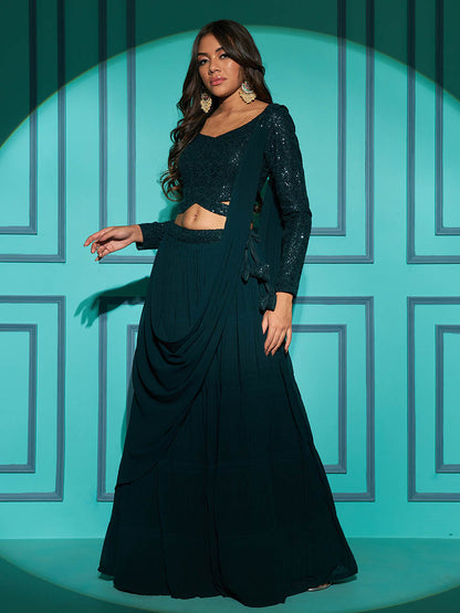 Myra Green Georgette Embroidered Designer Lehenga - Distacart