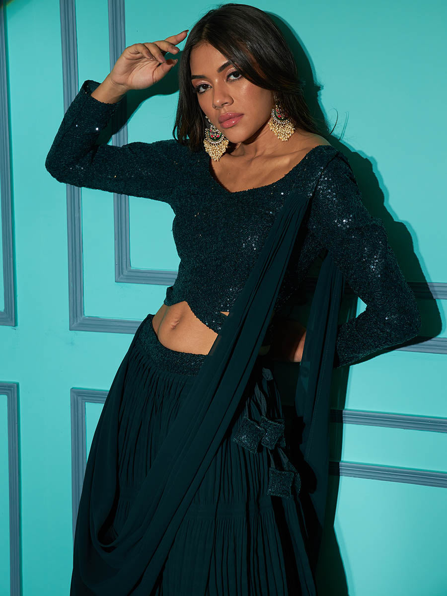 Myra Green Georgette Embroidered Designer Lehenga - Distacart